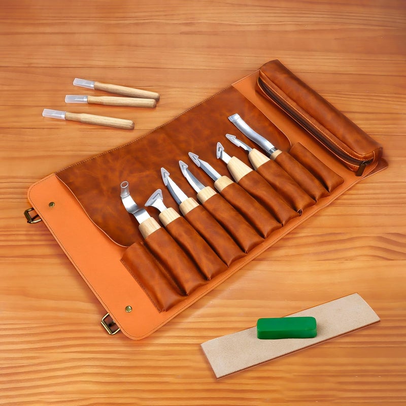 TEKCHIC Store Wood Carving Kit Deluxe-Whittling Knife, Wood Carving Knife Set, Wood Whittling Kit for Beginners, Carving Knife Woodworking Wood Carving Tools Set with Large Leather Case (White) - Image 3